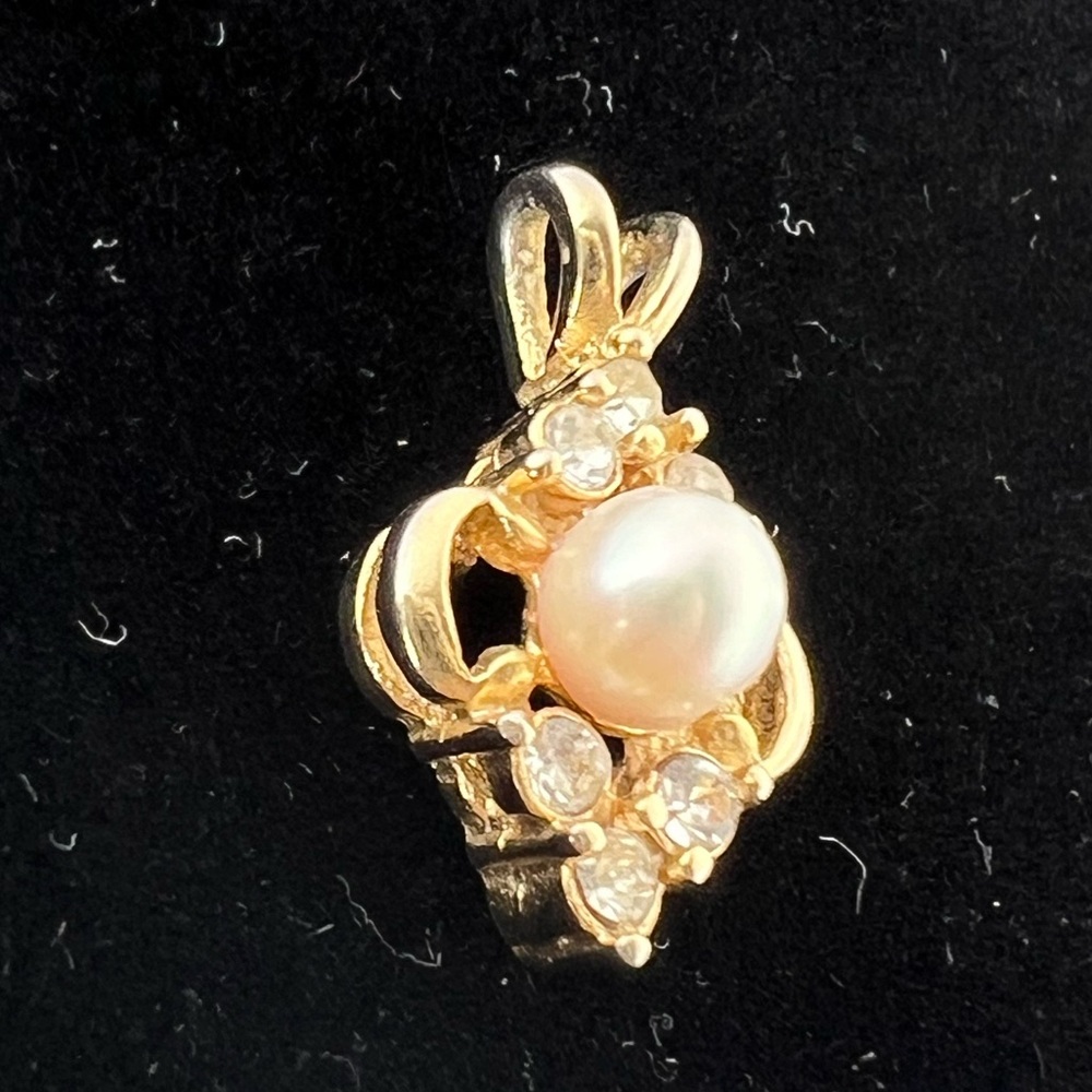Vintage Faux Pearl & Diamond Pendant for Necklace
